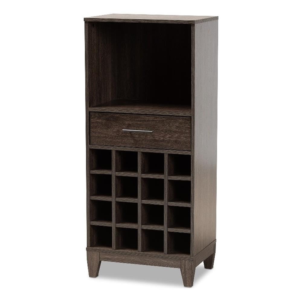 Baxton Studio Trenton Modern and Contemporary Dark Brown Finished Wood 1-Drawer Wine Storage Cabinet